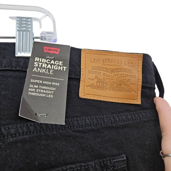 Levi's Premium Ribcage Straight Ankle Jeans Black Womens Size 24W NEW Button Fly - Picture 7 of 16
